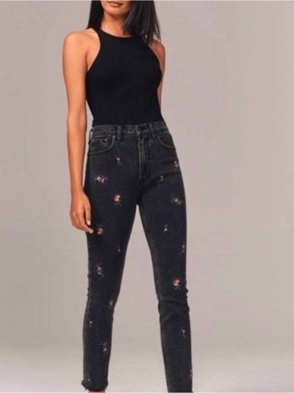 Abercrombie & Fitch High Rise Jeans with Floral Embroidery